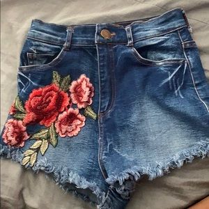 Fashion Nova Flower Embroidered Jean Shorte